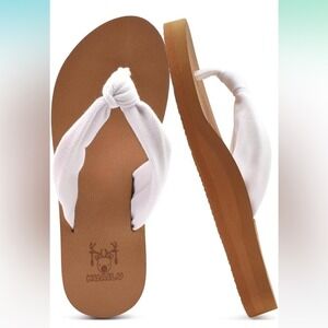Kuailu Women Flip Flops Arch Support Yoga Mat Foam Bow Sandals White Size 9.5